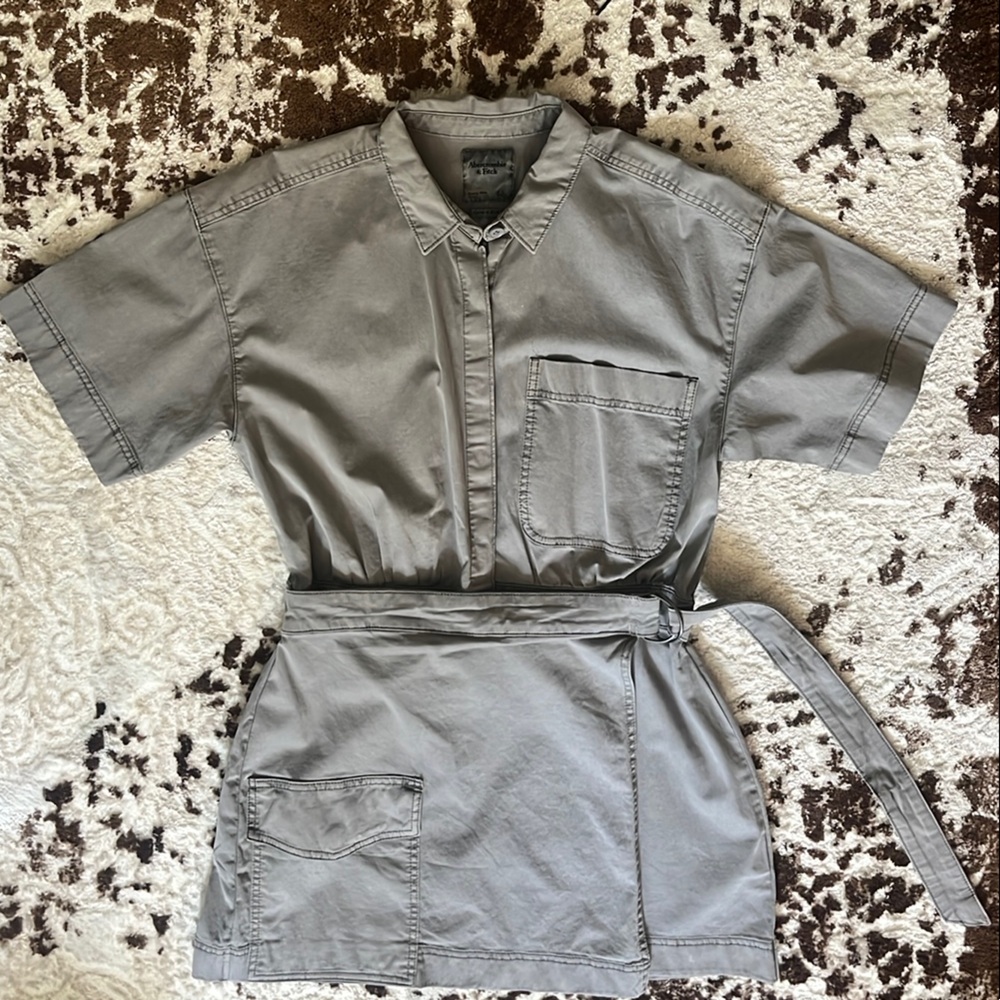 Gray Utility Cargo One Piece Skirt with Belt